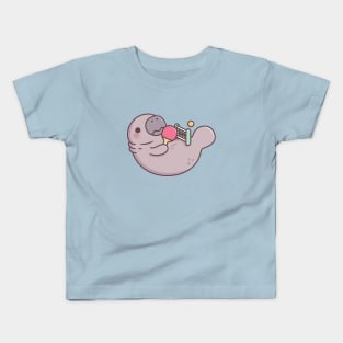 Funny Manatee Playing Table Tennis With Its Paddle Tail Kids T-Shirt